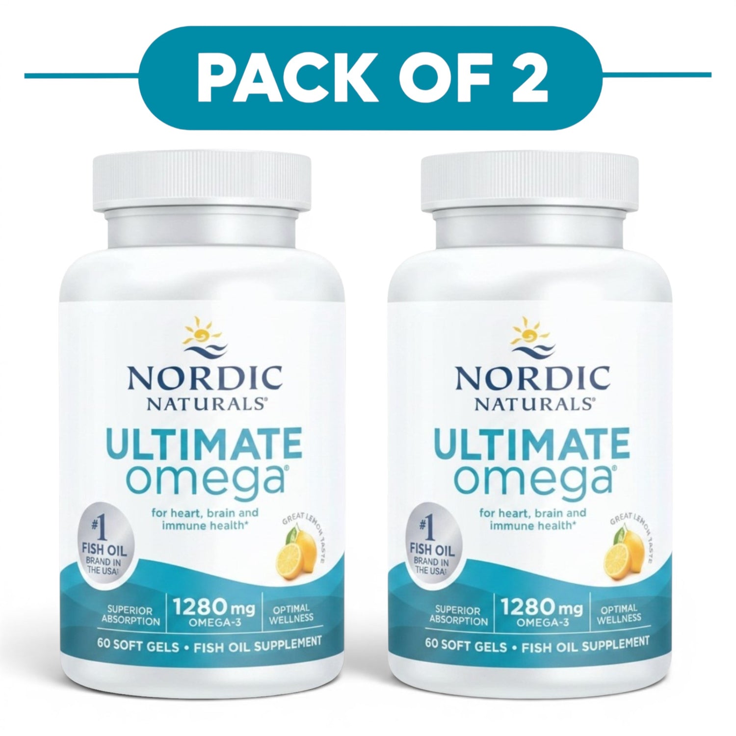 Nordic Naturals Ultimate Omega 1280mg Lemon 60 Soft Gels Pack of 2