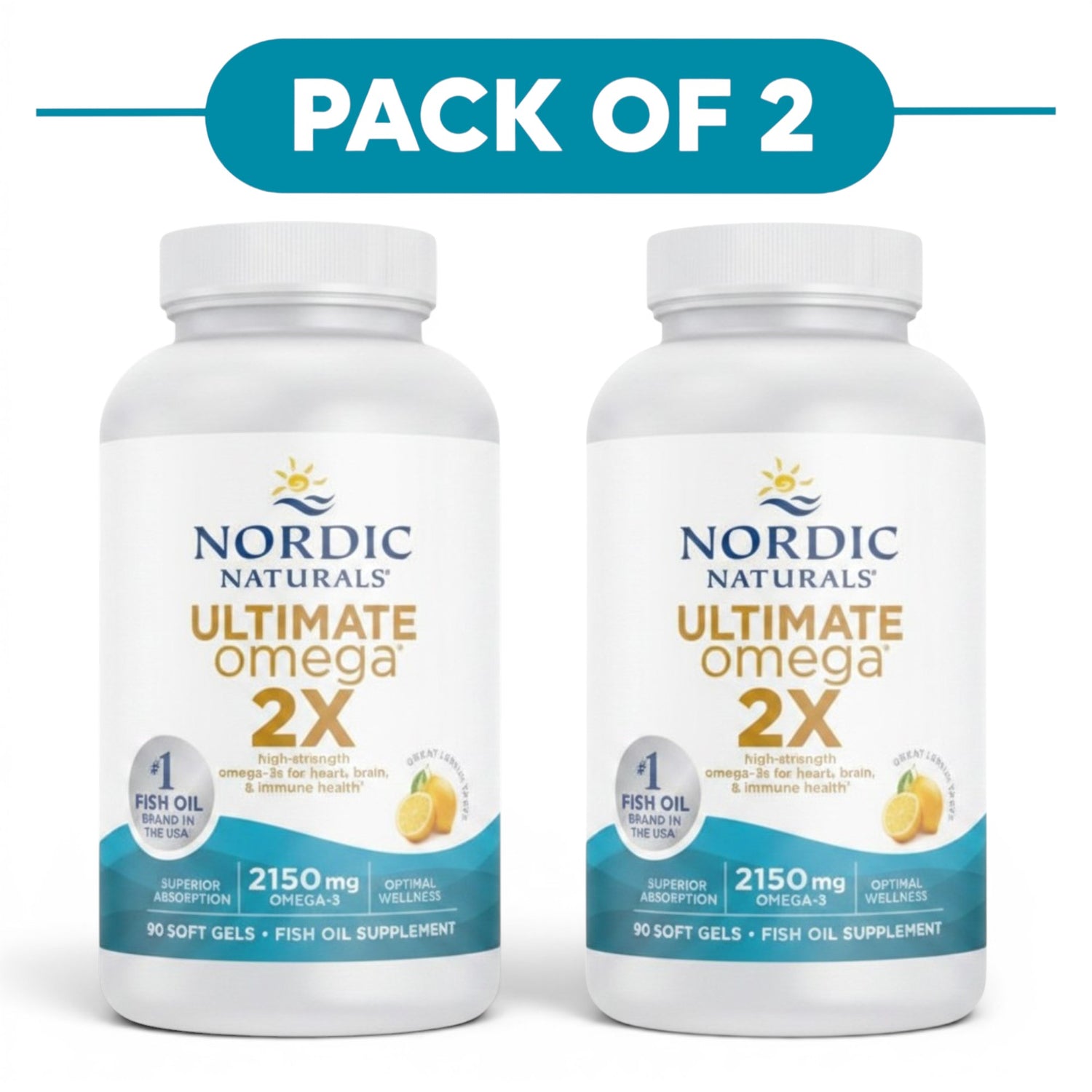 Nordic Naturals Ultimate Omega 2X 2150mg Lemon 90 Soft Gels Pack of 2