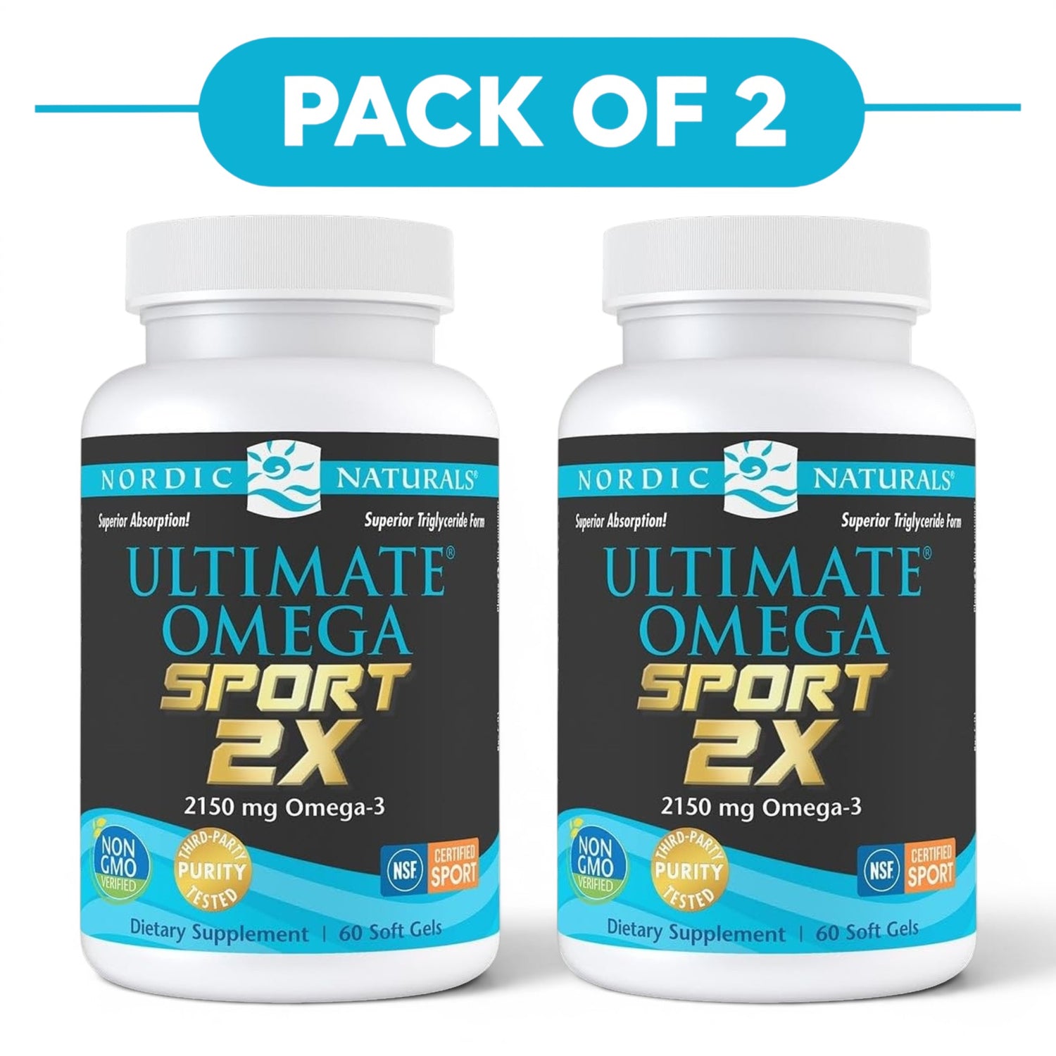 Nordic Naturals Ultimate Omega Sport 2X 2150mg Lemon 60 Soft Gels Pack of 2