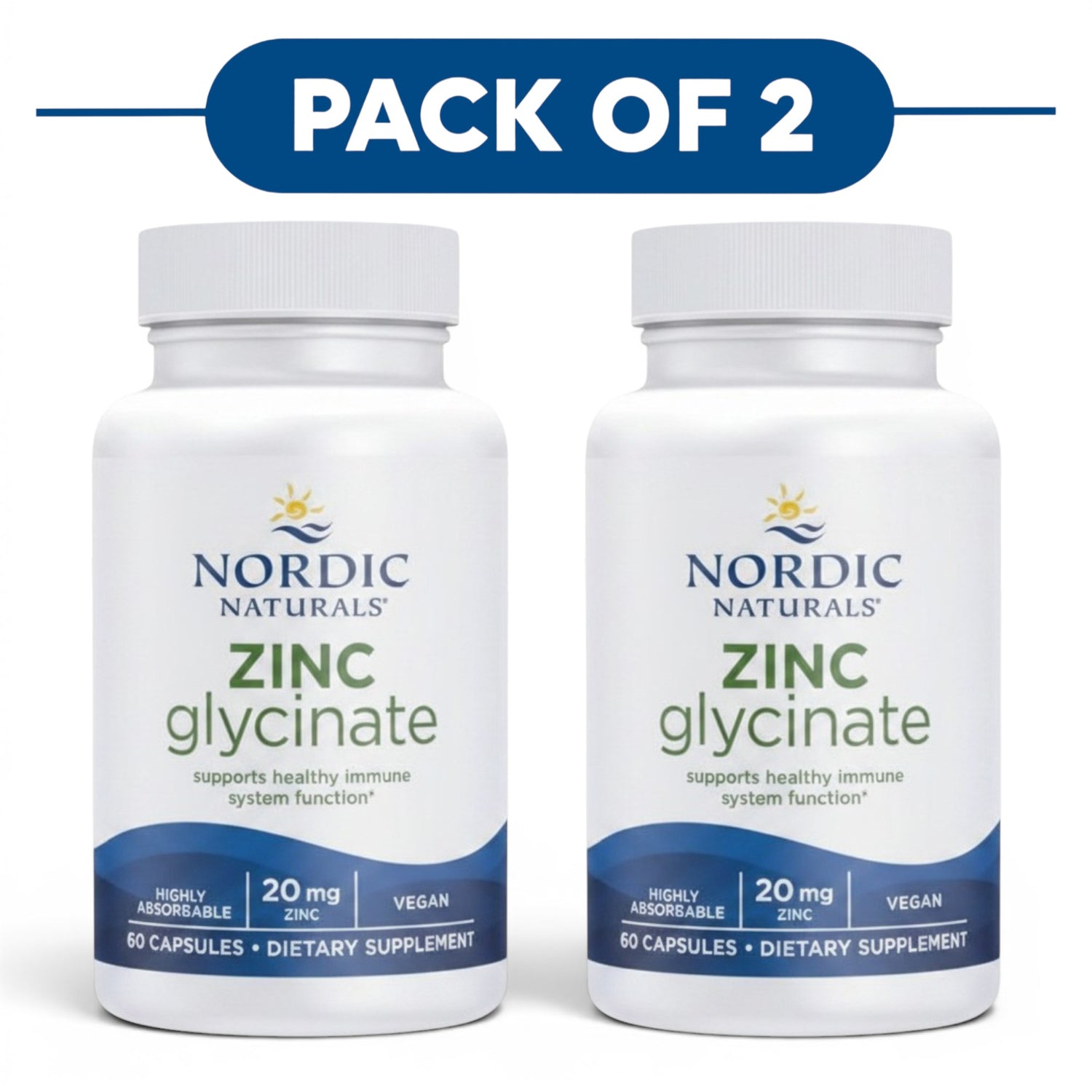 Nordic Naturals Vegan Zinc Glycinate 20mg 60 Capsules Pack of 2
