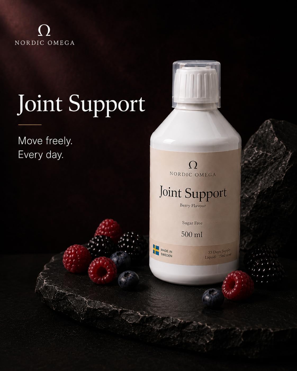 Nordic Omega Joint Support Liquid Collagen Sugar Free Berry Flavour 500ml supplement facts and ingredients