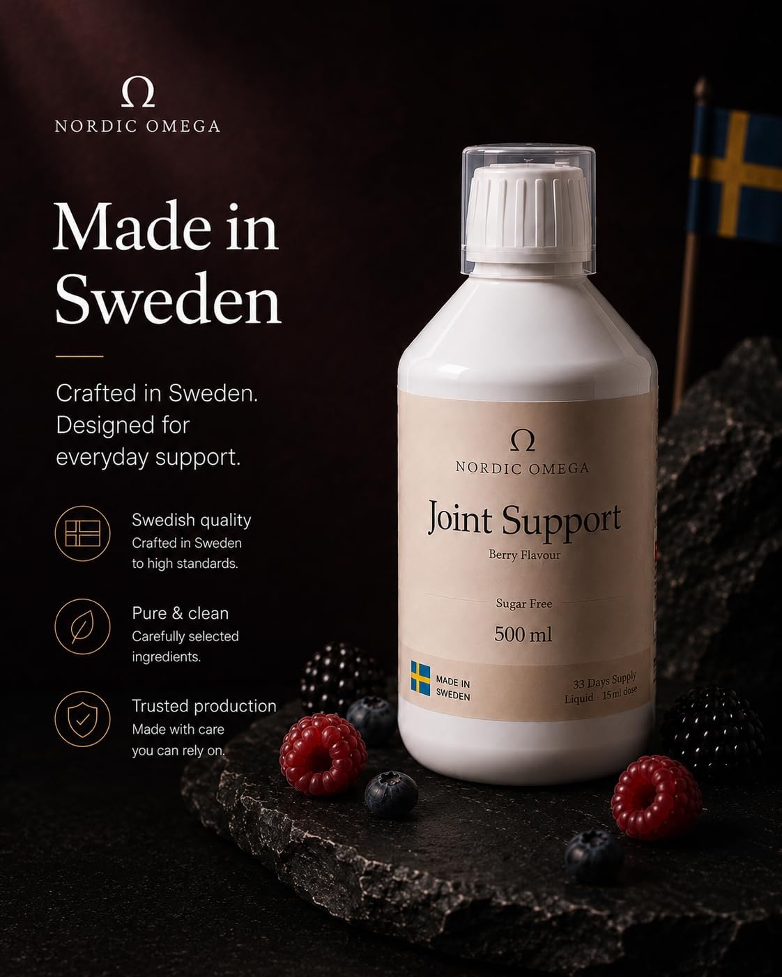 Nordic Omega Joint Support Liquid Collagen Sugar Free Berry Flavour 500ml supplement facts and ingredients