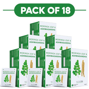 NutraTea Moringa Leaf & Ashwagandha Herbal Tea 20 Tea Bags Pack of 18