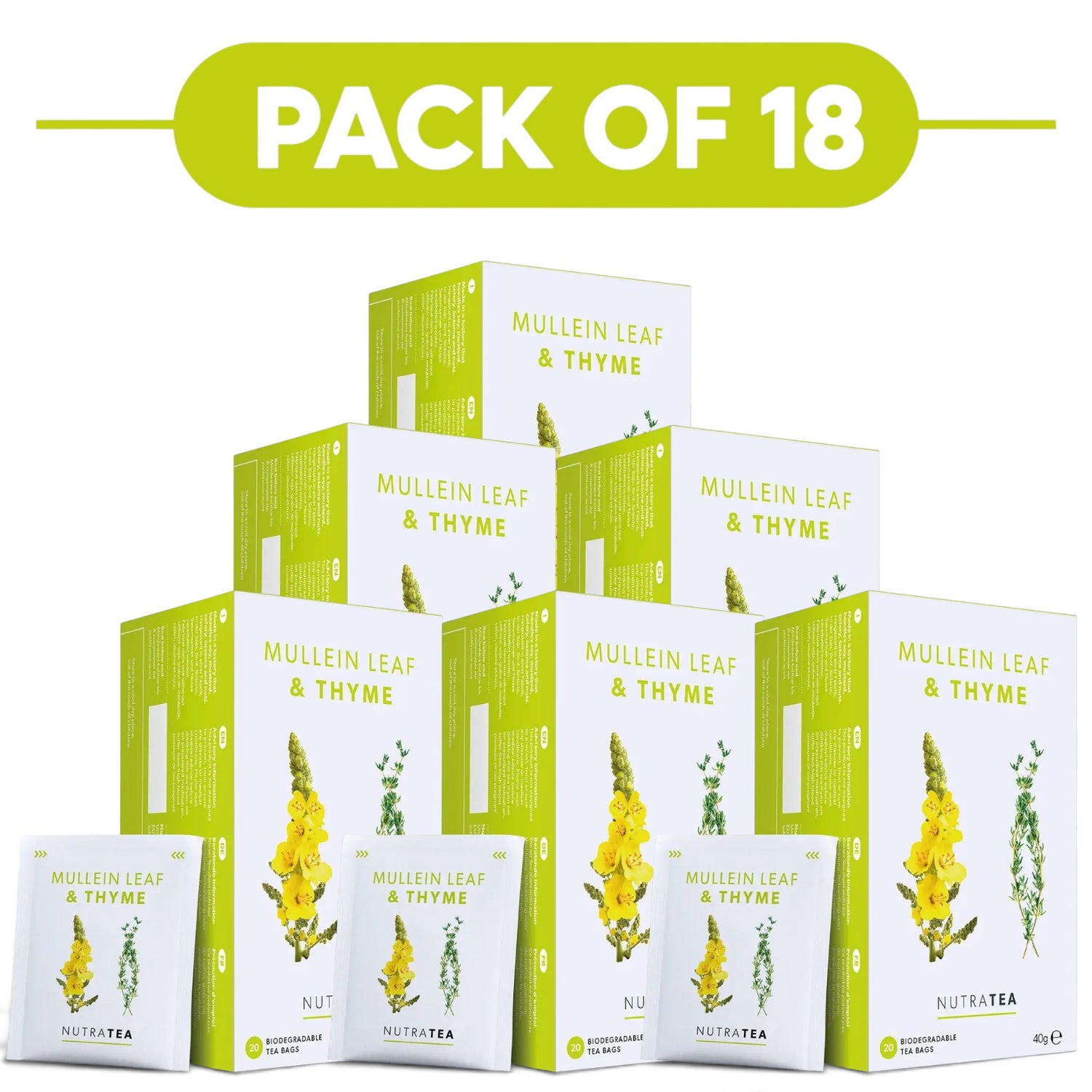 NutraTea Mullein Leaf & Thyme Herbal Tea 20 Tea Bags Pack of 18