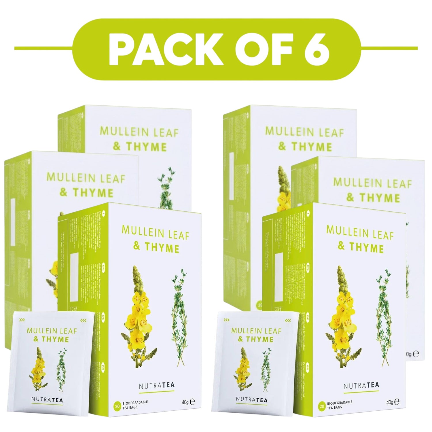 NutraTea Mullein Leaf & Thyme Herbal Tea 20 Tea Bags Pack of 6