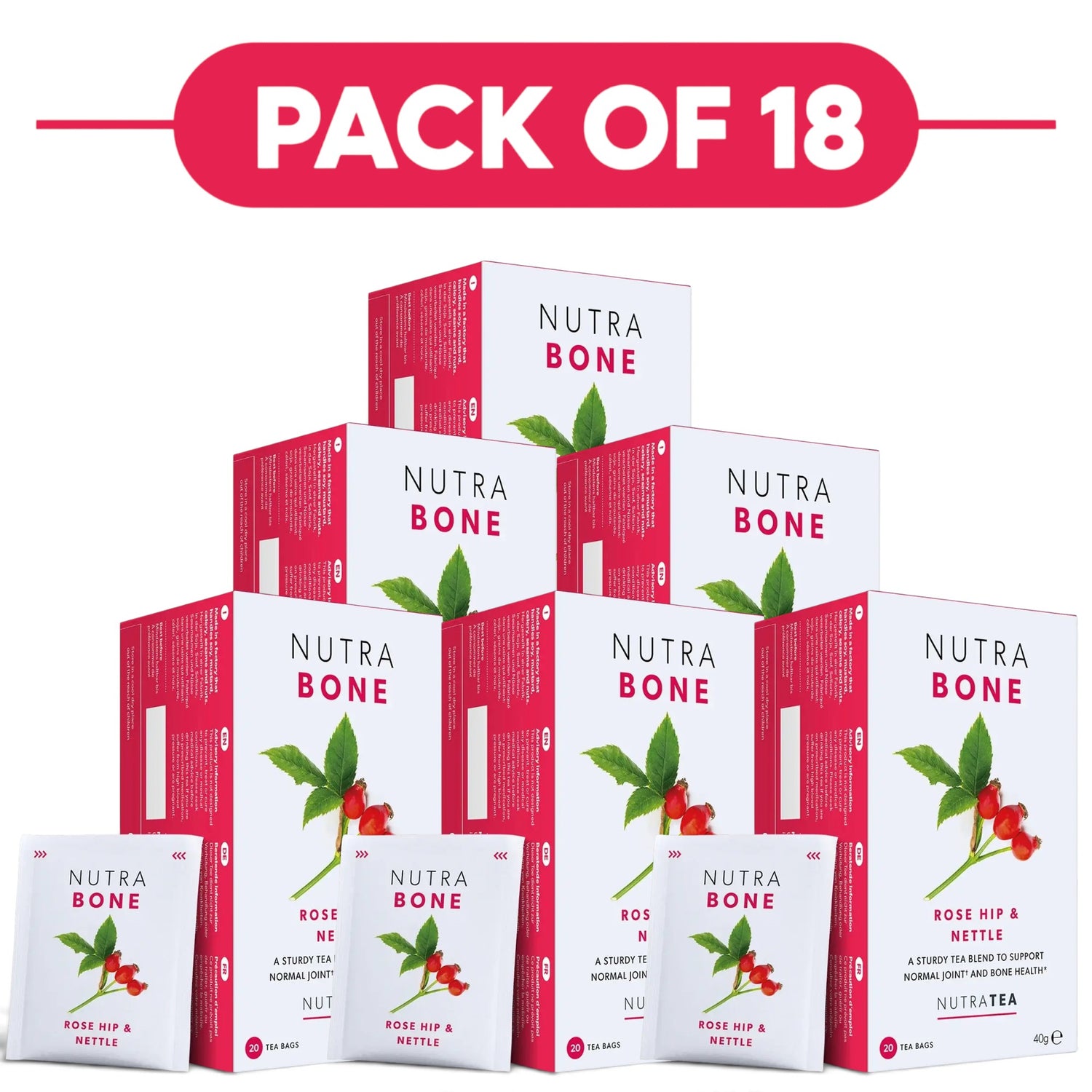 NutraTea NutraBone Rose Hip & Nettle Herbal Tea 20 Tea Bags Pack of 18