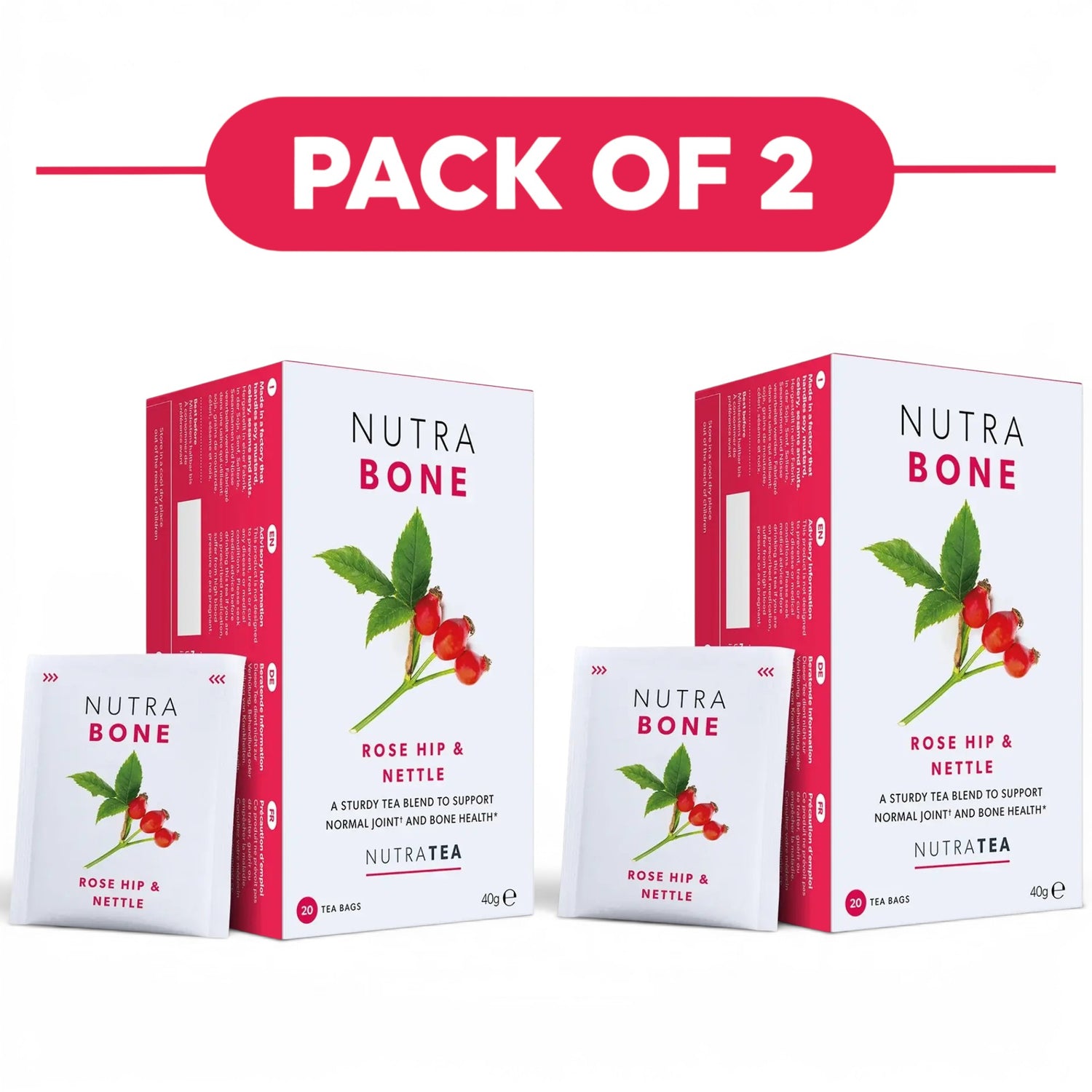 NutraTea NutraBone Rose Hip & Nettle Herbal Tea 20 Tea Bags Pack of 2