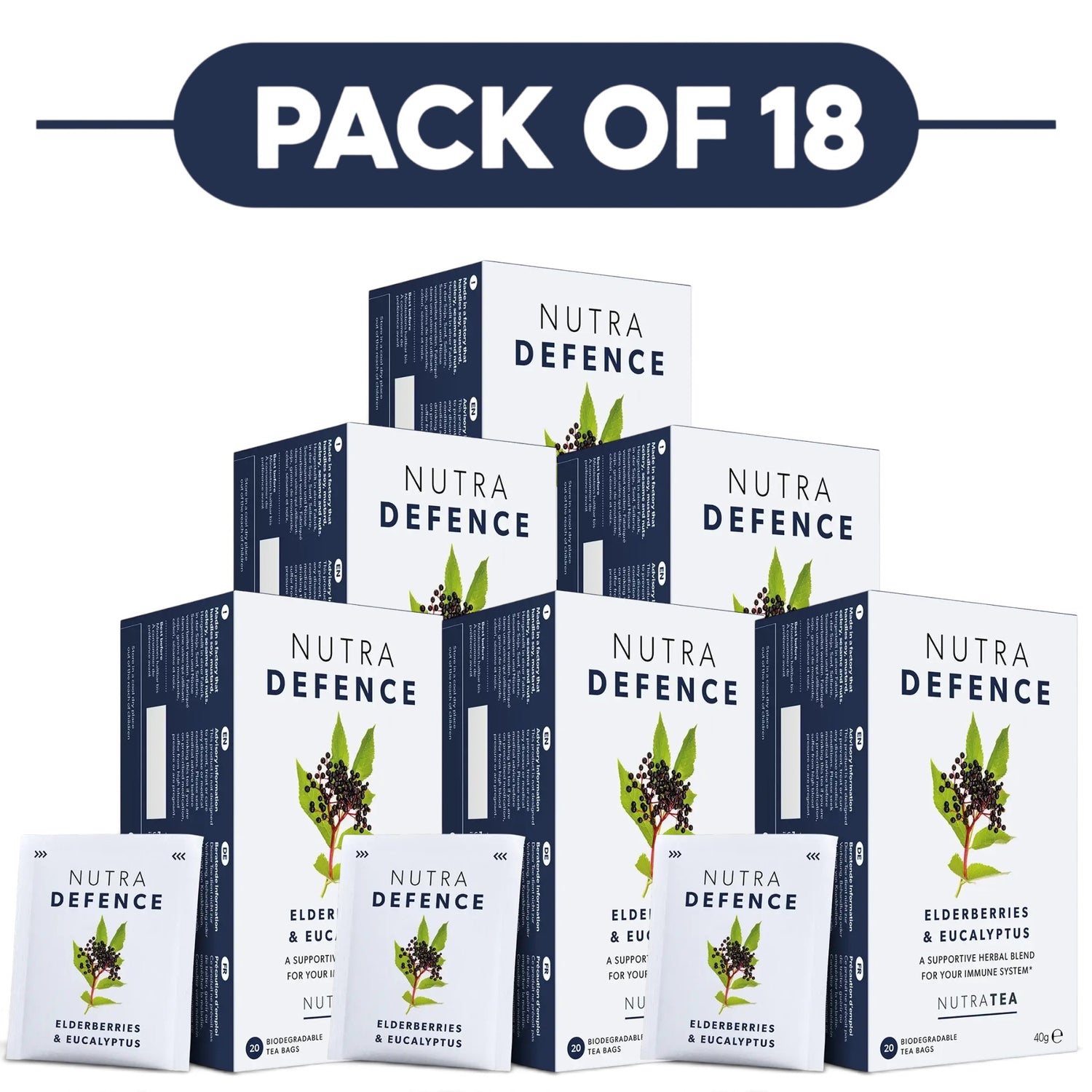 NutraTea NutraDefence Elderberries & Eucalyptus Herbal Tea 20 Tea Bags Pack of 18