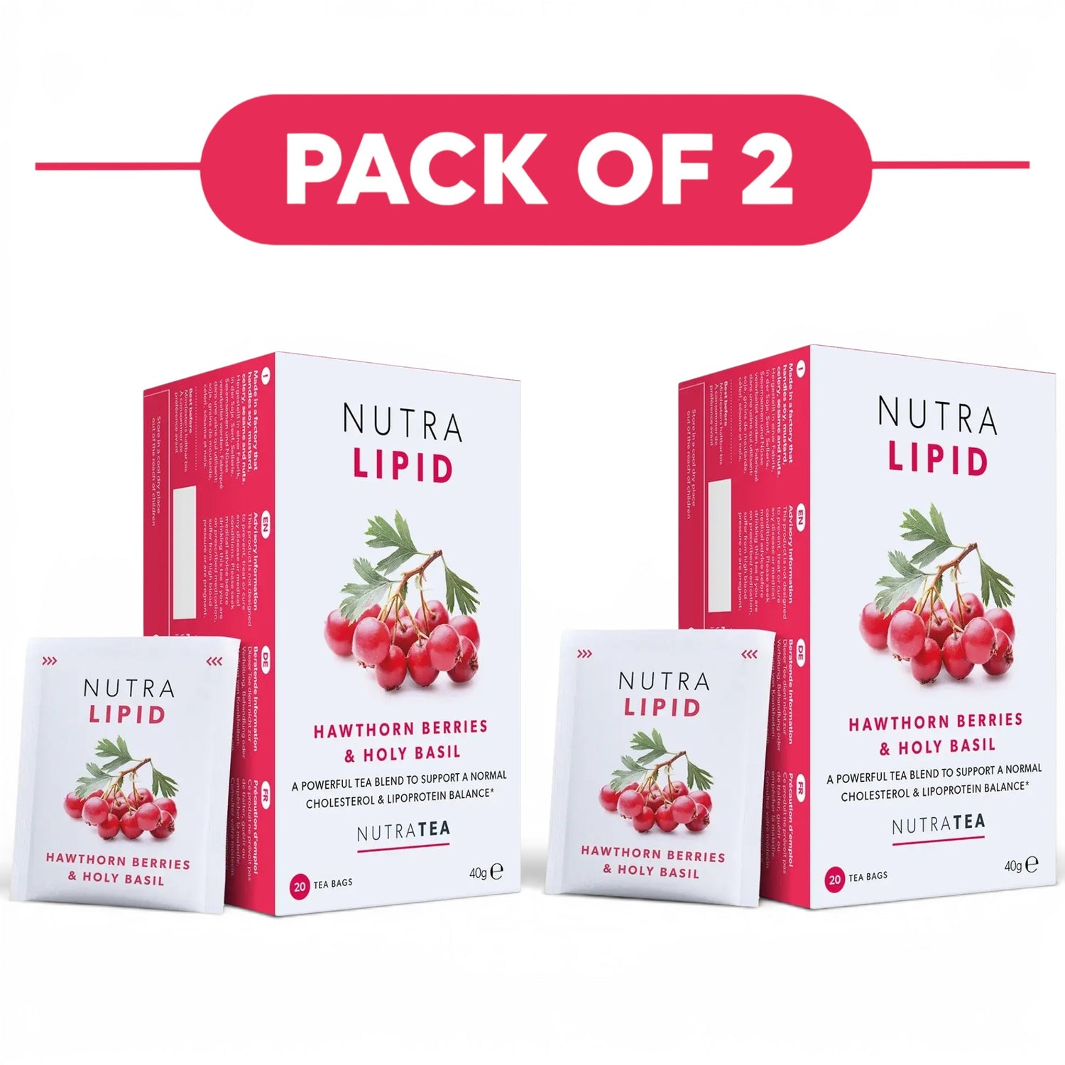 NutraTea NutraLipid Hawthorn Berries & Holy Basil Herbal Tea 20 Tea Bags Pack of 2