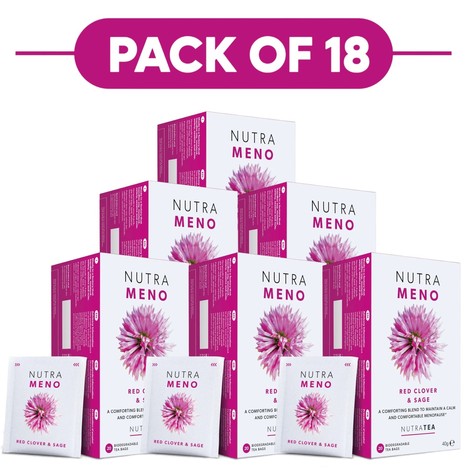 NutraTea NutraMeno Red Clover & Sage Herbal Tea 20 Tea Bags Pack of 18