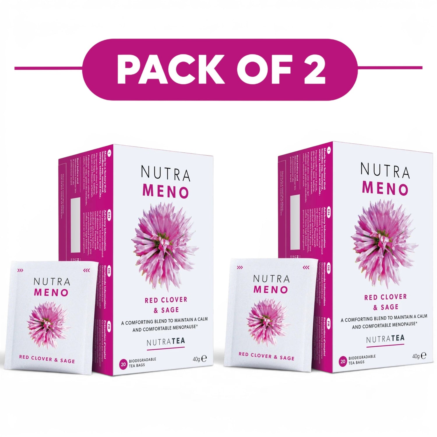 NutraTea NutraMeno Red Clover & Sage Herbal Tea 20 Tea Bags Pack of 2