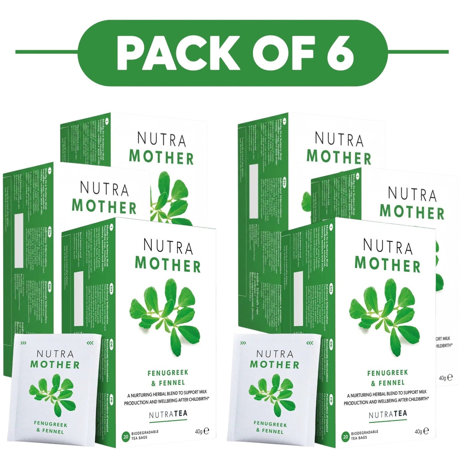 NutraTea NutraMother Fenugreek & Fennel Herbal Tea 20 Tea Bags Pack of 6
