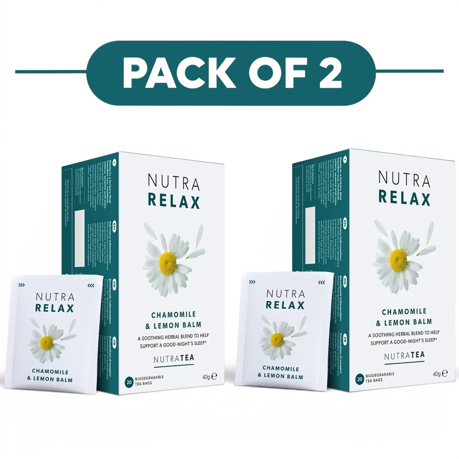 NutraTea NutraRelax Chamomile & Lemon Balm Herbal Tea 20 Tea Bags Pack of 2