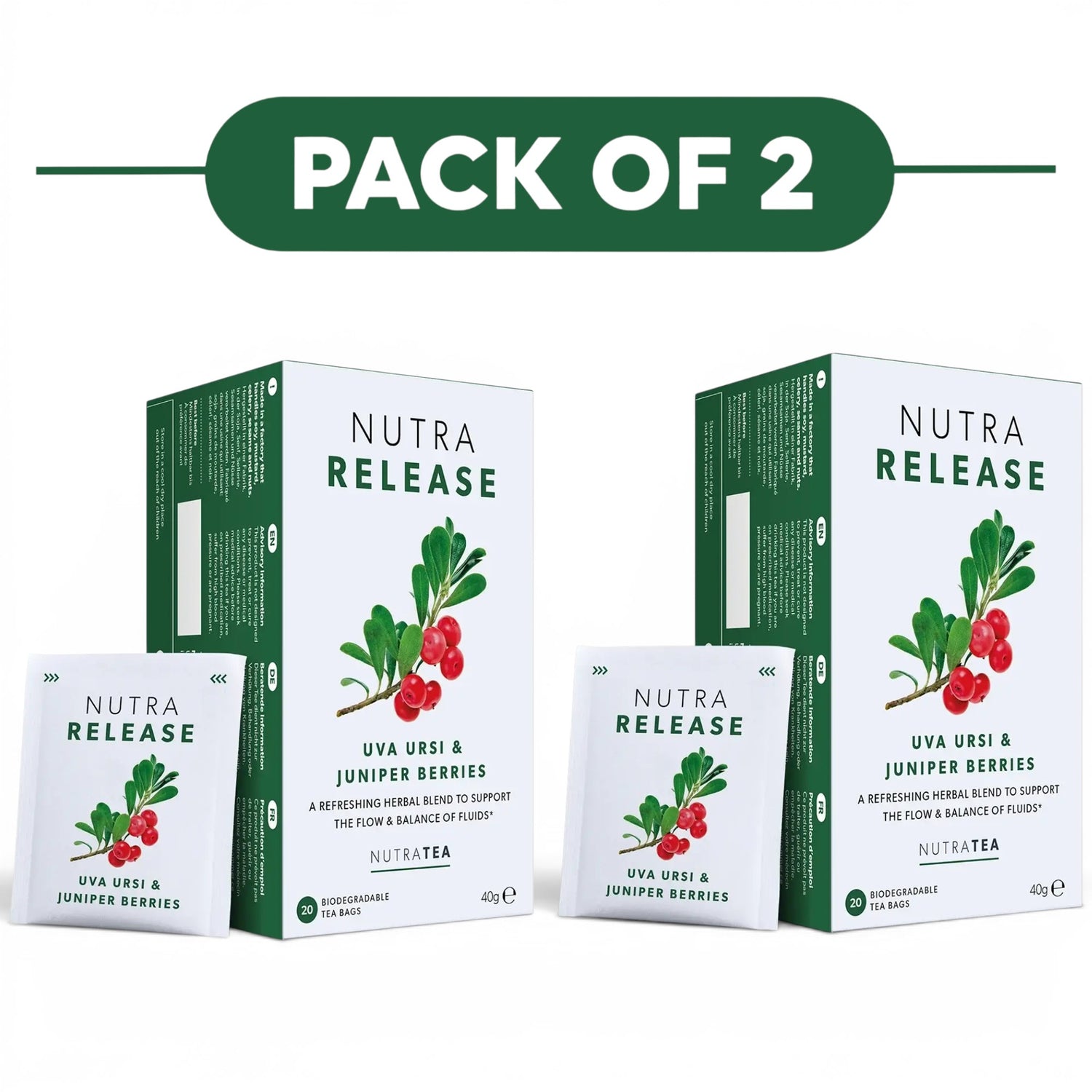 NutraTea NutraRelease Uva Ursi & Juniper Berries Herbal Tea 20 Tea Bags Pack of 2