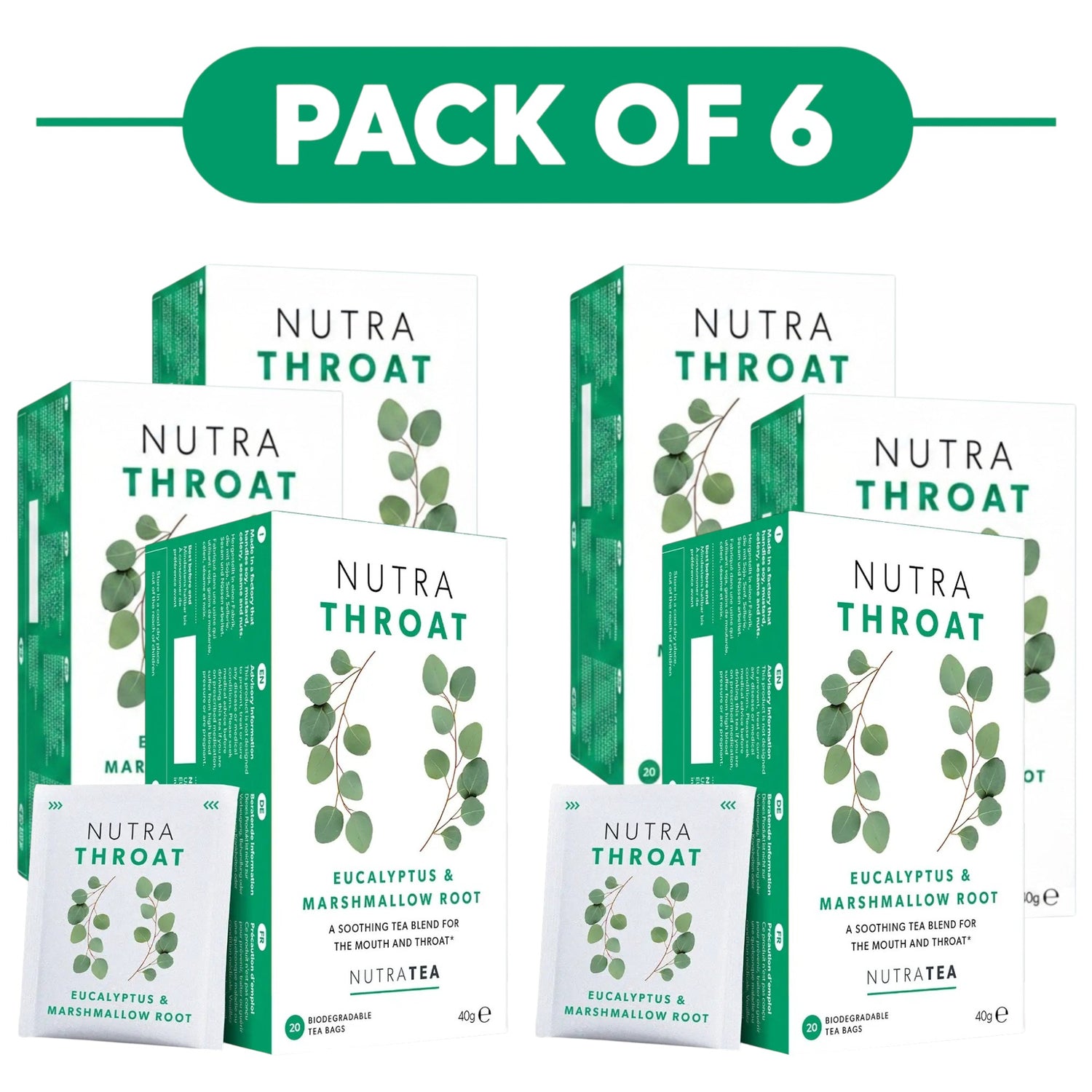 NutraTea NutraThroat Eucalyptus & Marshmallow Root Herbal Tea 20 Tea Bags Pack of 6