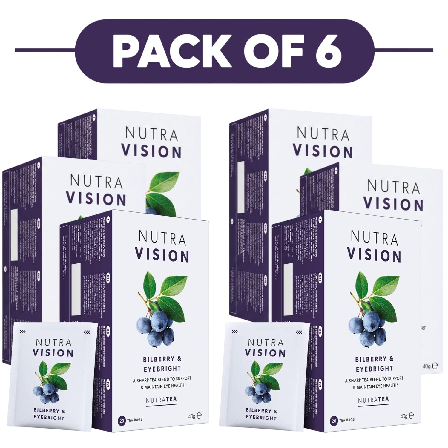 NutraTea NutraVision Bilberry & Eyebright Herbal Tea 20 Tea Bags Pack of 6