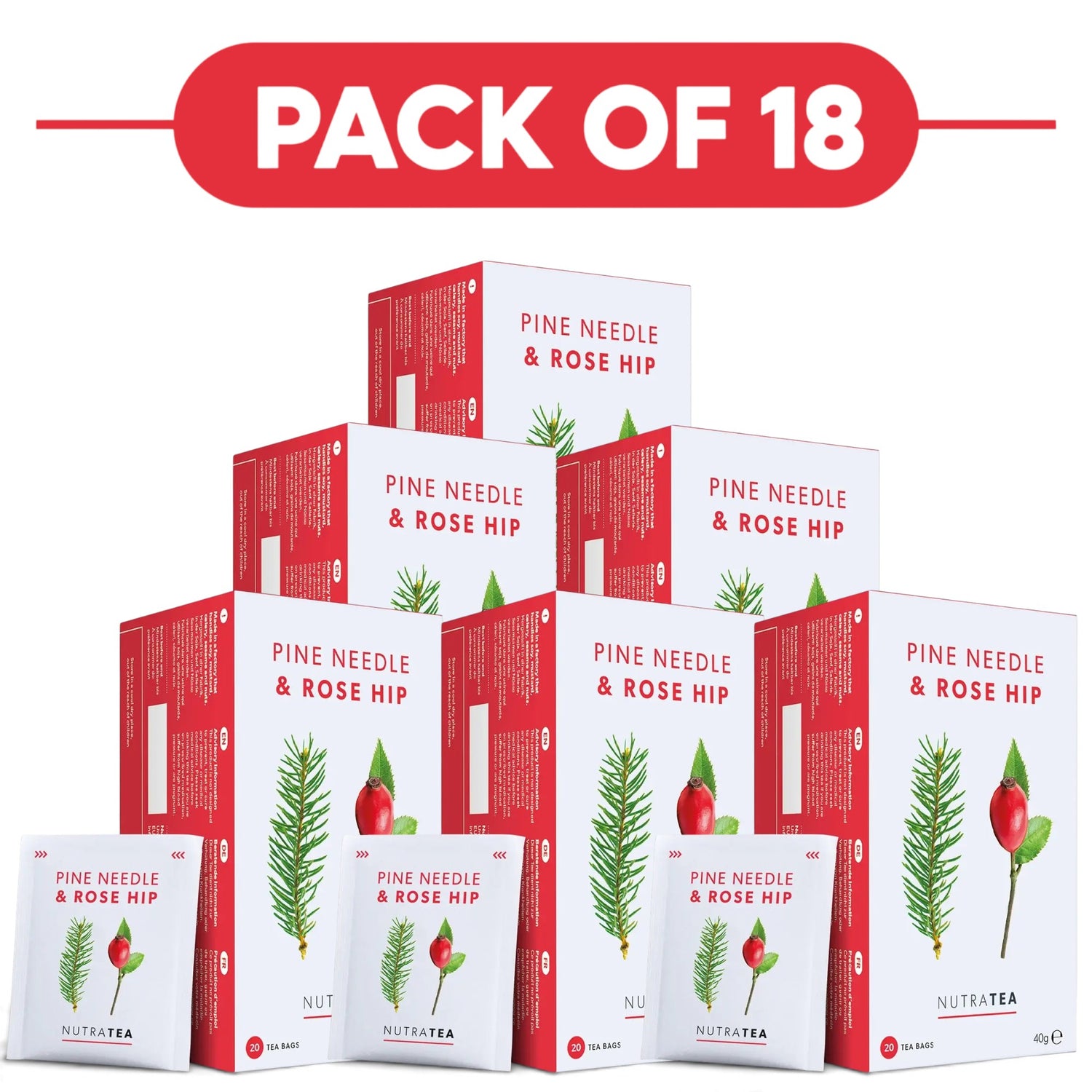 NutraTea Pine Needle & Rose Hip Herbal Tea 20 Tea Bags Pack of 18