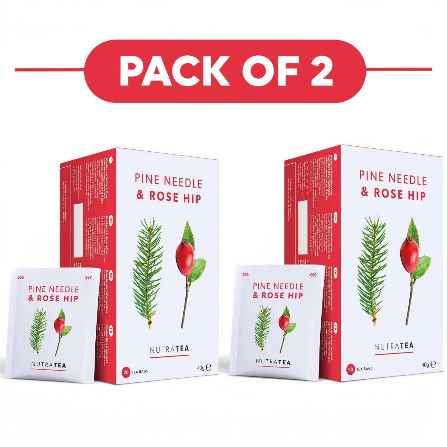 NutraTea Pine Needle & Rose Hip Herbal Tea 20 Tea Bags Pack of 2