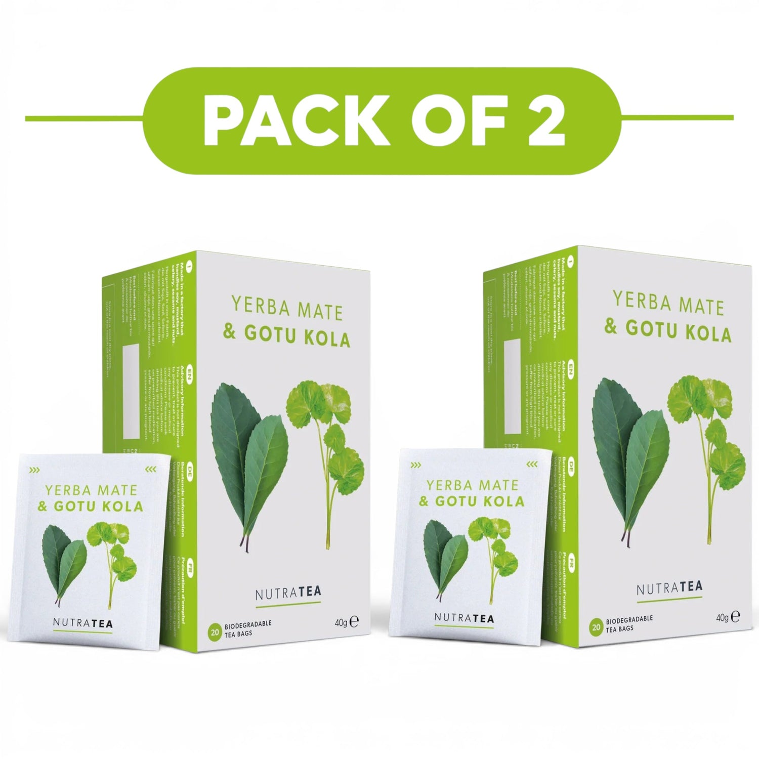 NutraTea Yerba Mate & Gotu Kola Herbal Tea 20 Tea Bags Pack of 2