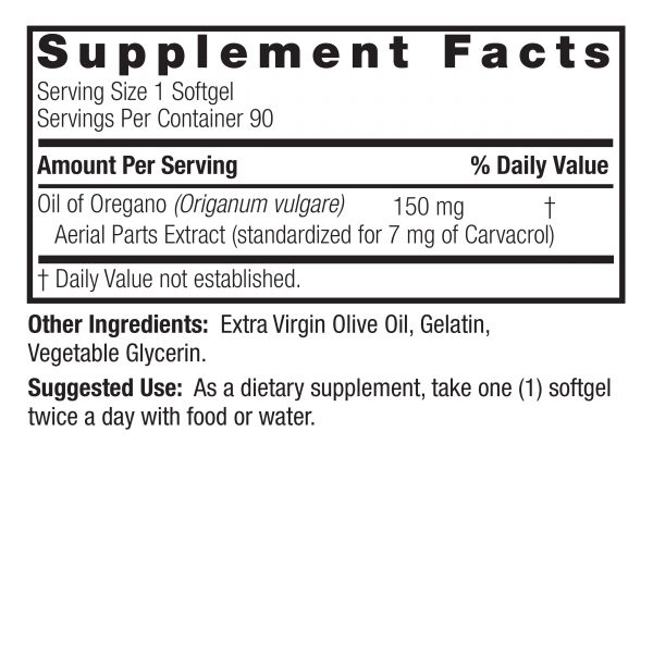 Nature's Answer Oil of Oregano Softgels 90 count supplement facts and directions
