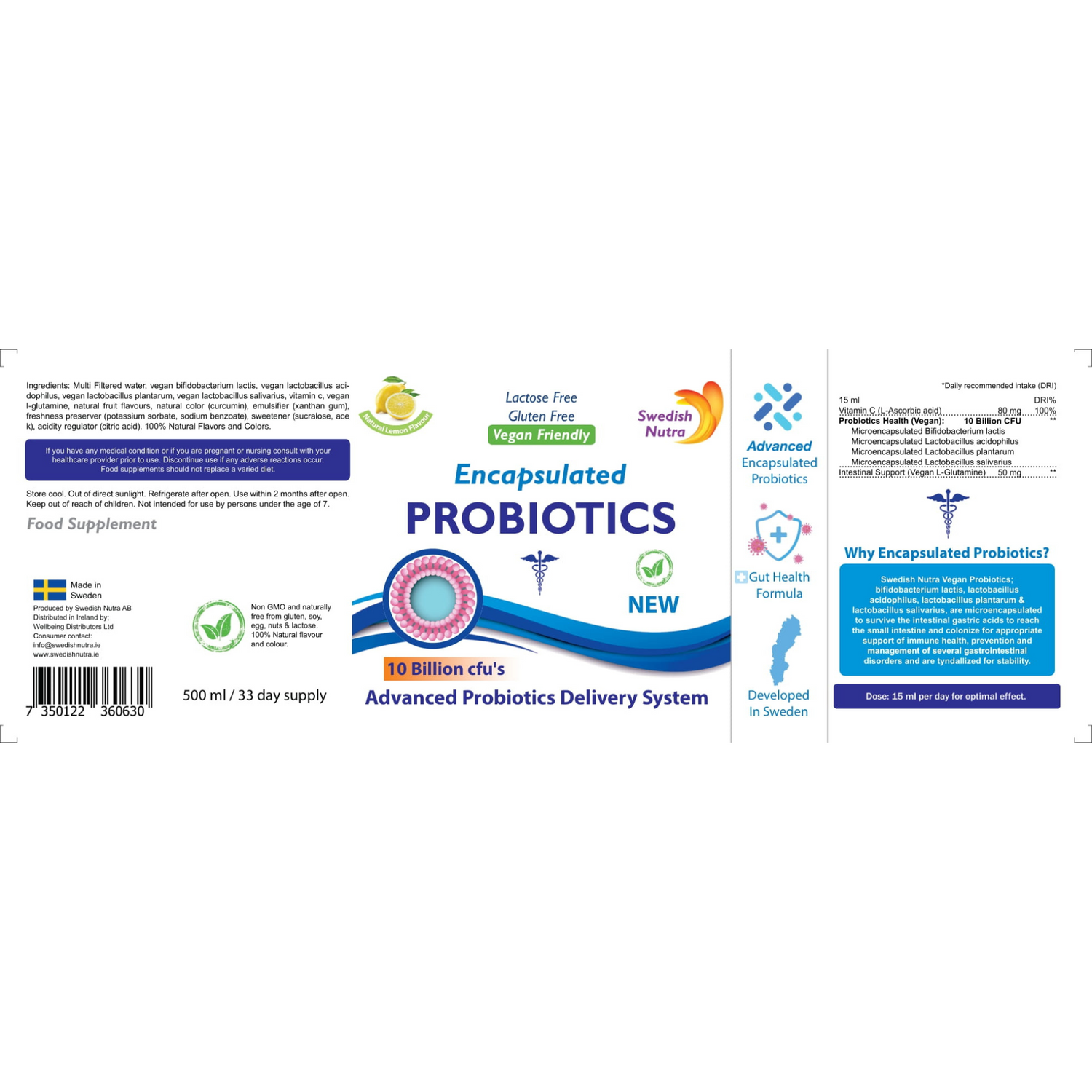 Barcode image: Swedish Nutra probiotics liquid 500ml barcode packaging