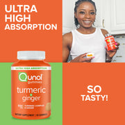 Lifestyle/use image: Qunol Turmeric Ginger gummies tangerine chewable supplement daily use 60 count