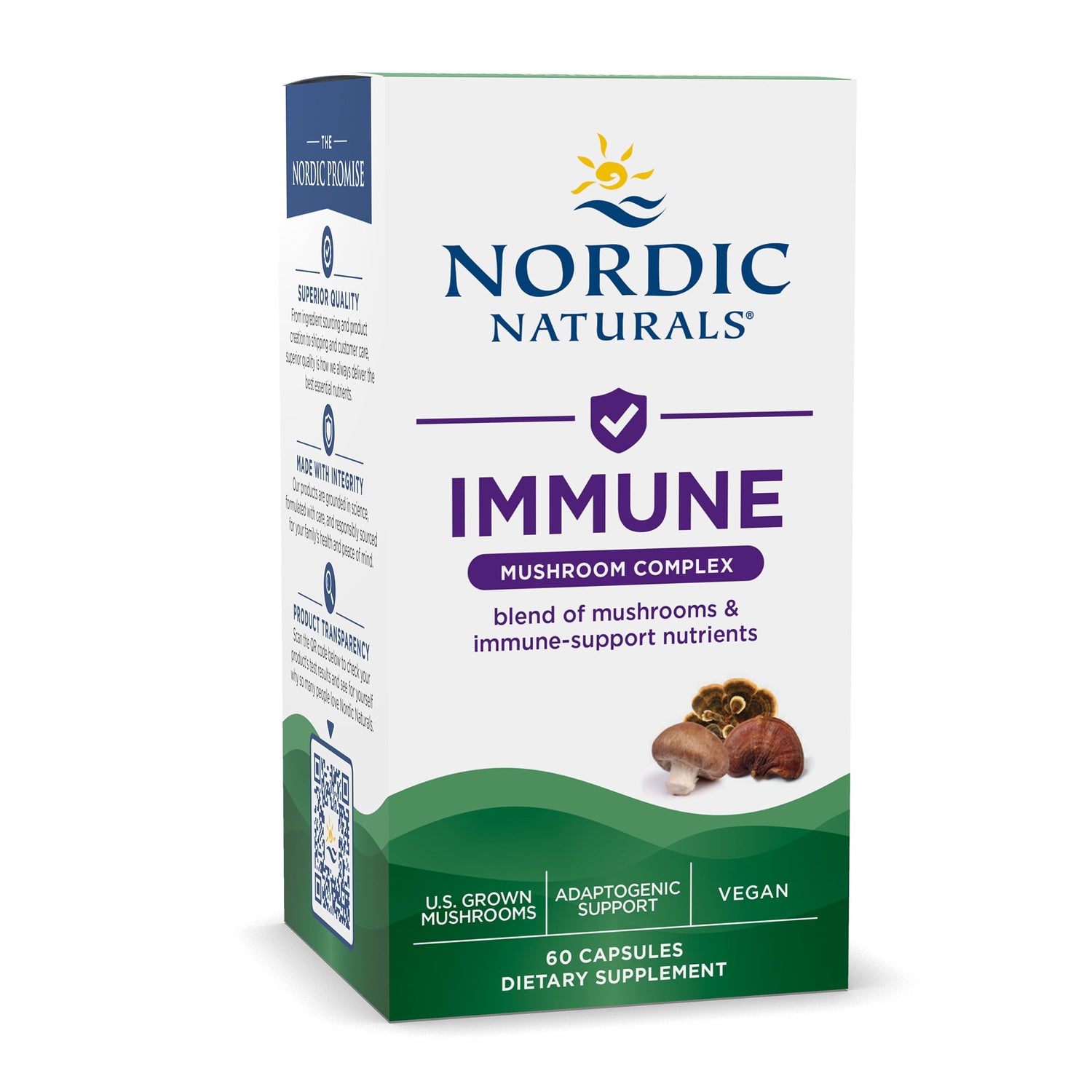 Nordic Naturals Mushroom Complex box, 60 vegan capsules, unflavored.