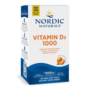 Nordic Naturals Vitamin D3 1000 IU Orange Flavour box with 120 mini softgels.