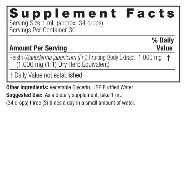 Nature's Answer Reishi Fruiting Body Extract 30ml supplement facts and directions