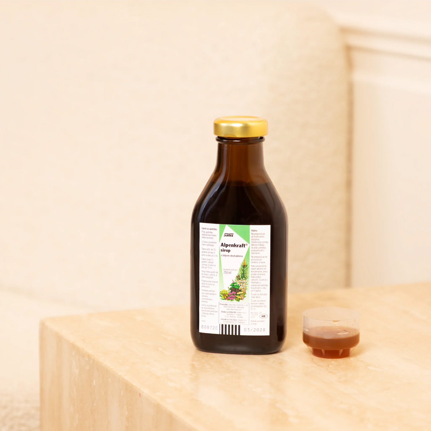 Floradix Alpenkraft Herbal Syrup 250ml on the table bedside