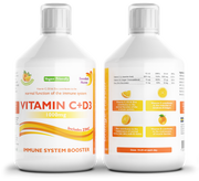 Two bottles of Vitamin C+D3 supplement on a white background