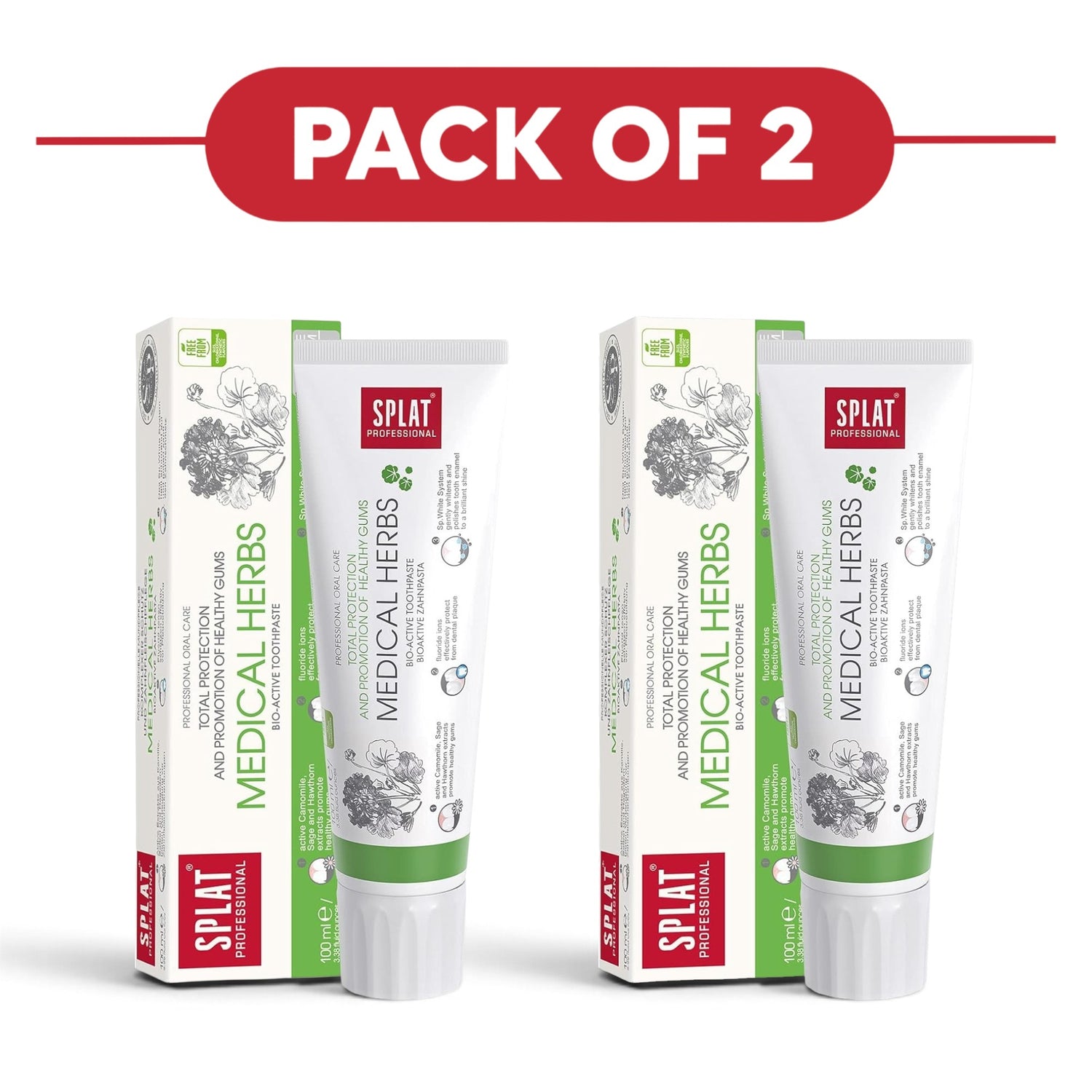 SPLAT Professional Medical Herbs Bio-Active Toothpaste 100ml Pack of 2