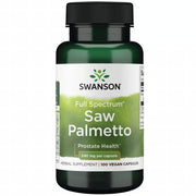 Swanson Full Spectrum Saw Palmetto 540mg 100 Vegan Capsules supplement bottle in a white background.