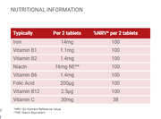 Supplement facts and dosage for Floradix Vegan Iron Tablets.