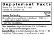 Nature’s Answer Slippery Elm supplement facts low alcohol 60ml back label
