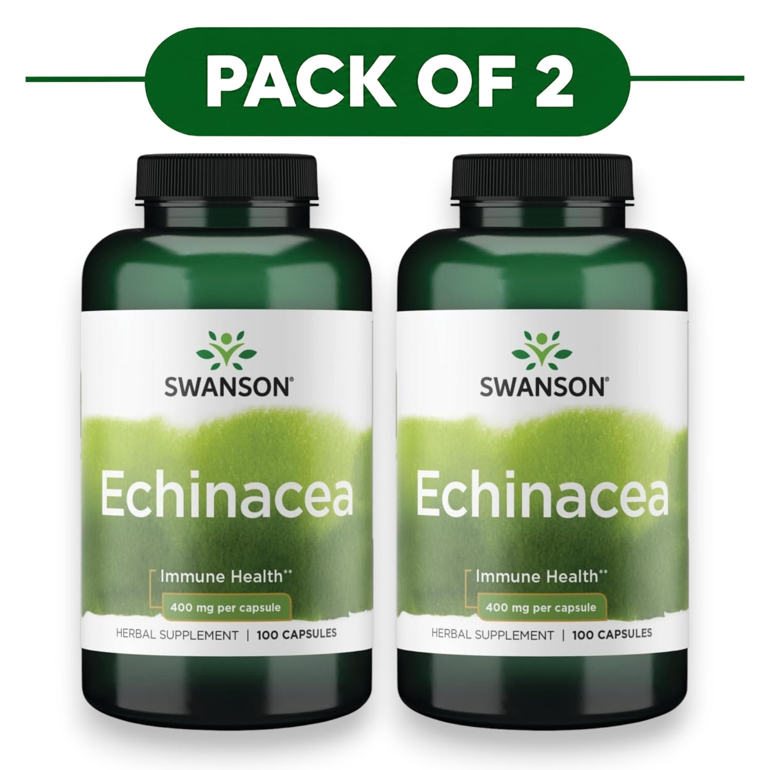 Swanson Echinacea 400mg Herbal Supplement 100 Capsules Pack of 2