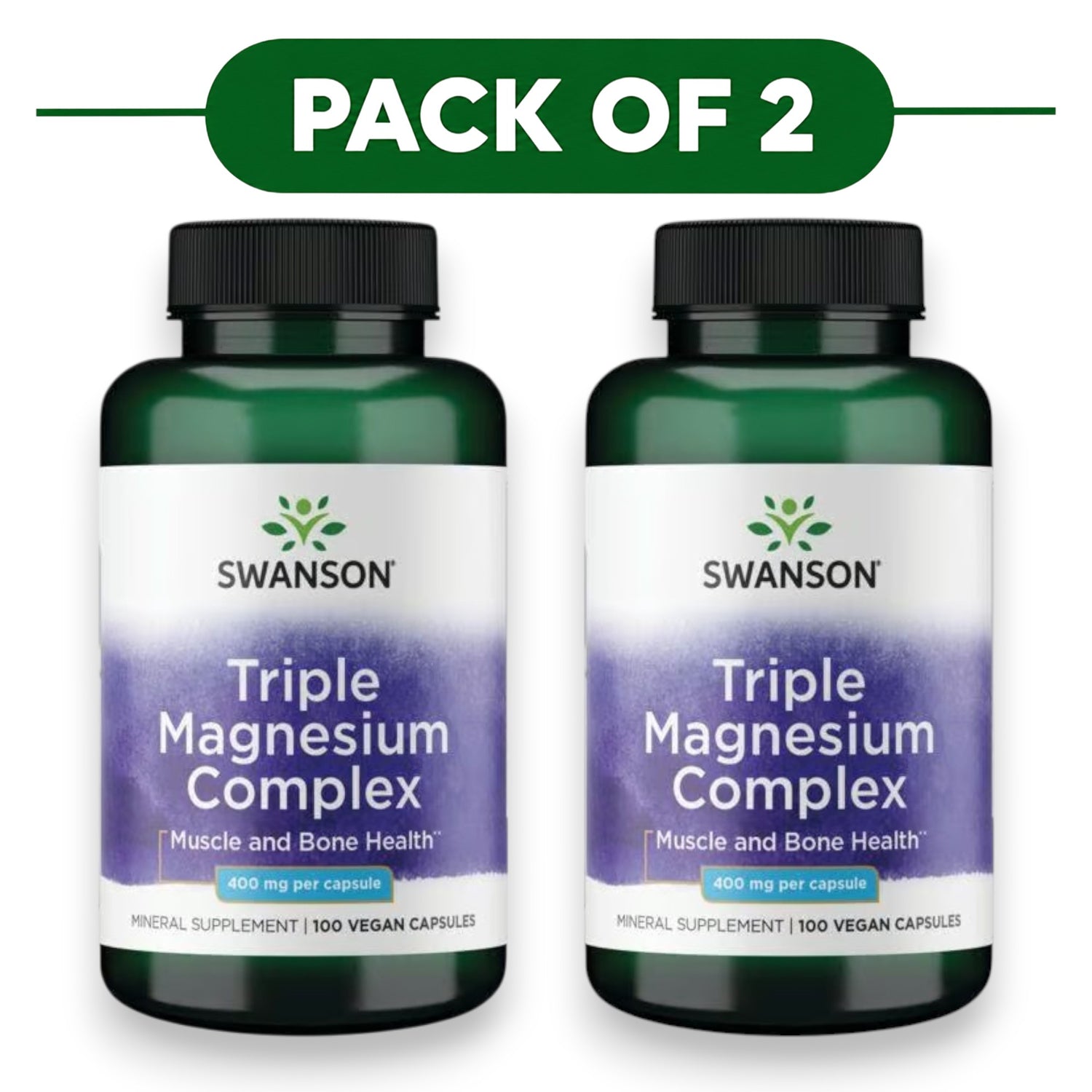 Swanson Triple Magnesium Complex 400mg 100 Vegan Capsules Pack of 2