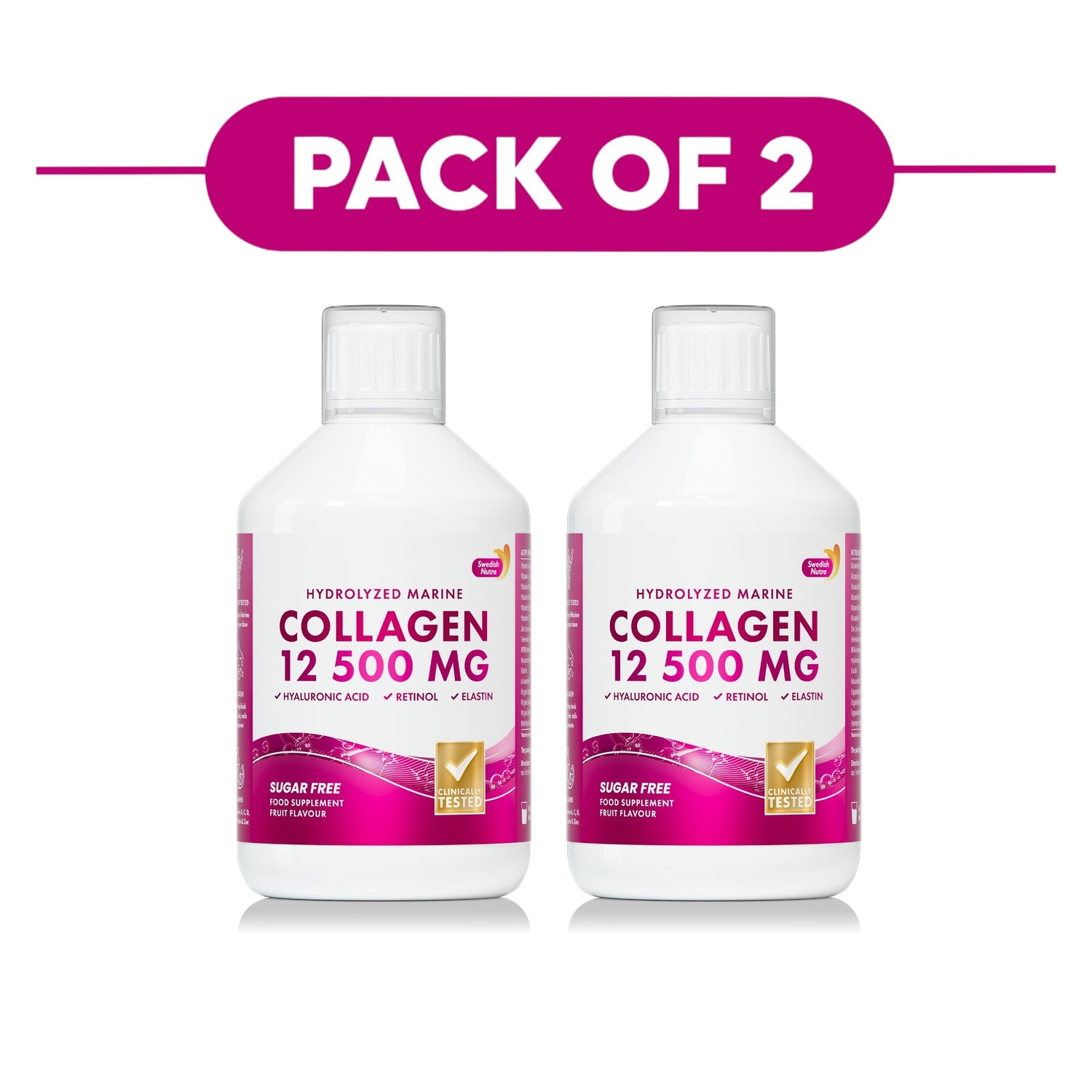 Swedish Nutra Liquid Marine Collagen 12500mg Fruit 500ml Pack of 2