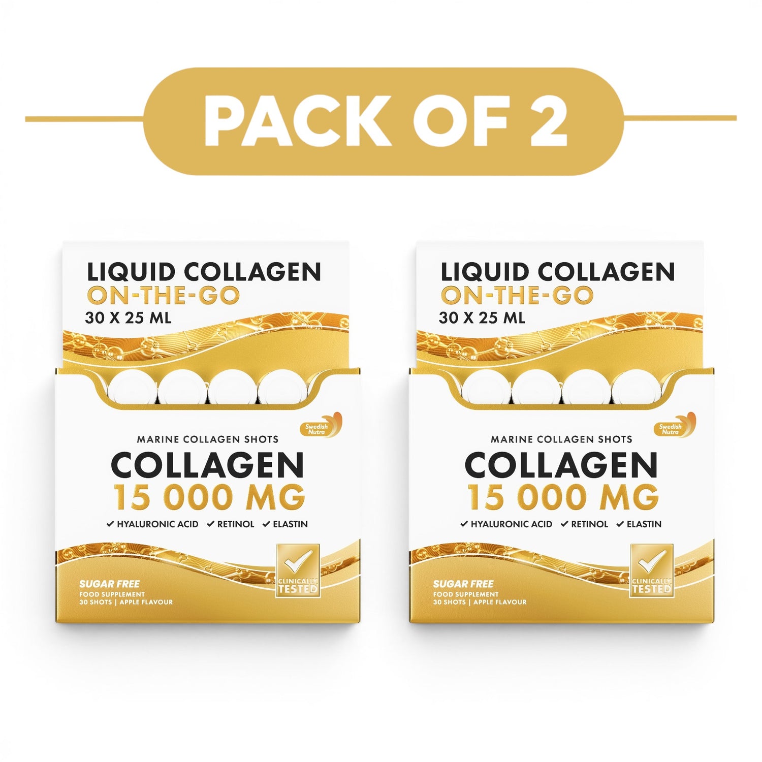 Swedish Nutra Marine Collagen 15000mg Shots Apple 30 x 25ml Pack of 2