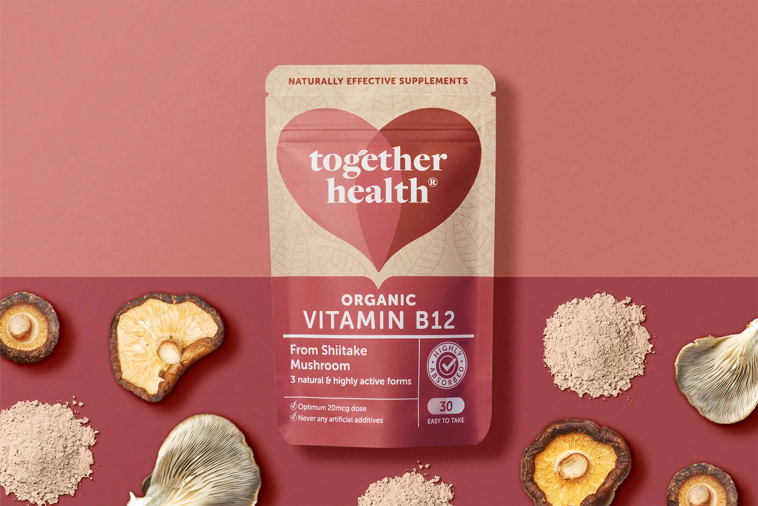 Together Health Organic Vitamin B12 20mcg from Mushroom 30 Capsules Pack of 2