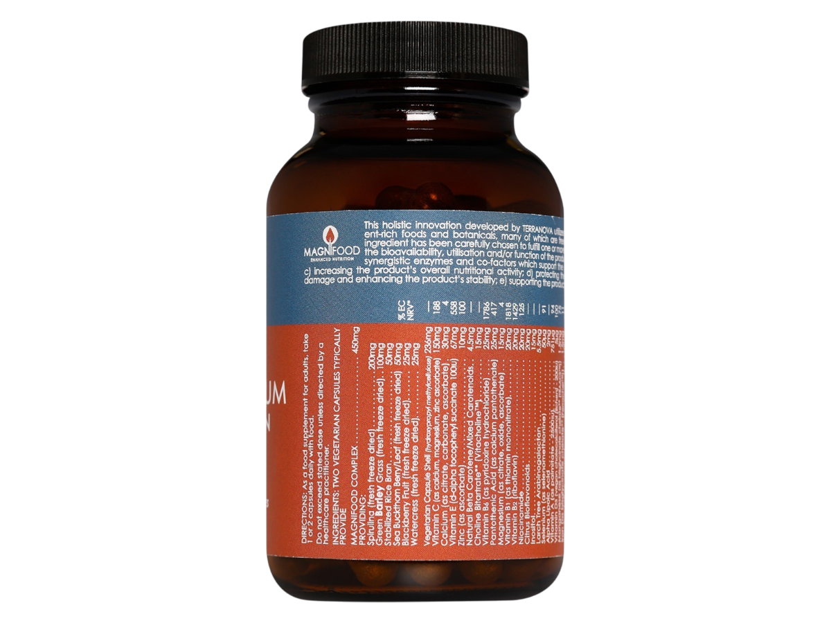 Supplement facts & ingredients image: Terranova Full-Spectrum Multivitamin Complex supplement facts ingredients vegan capsules 100 count