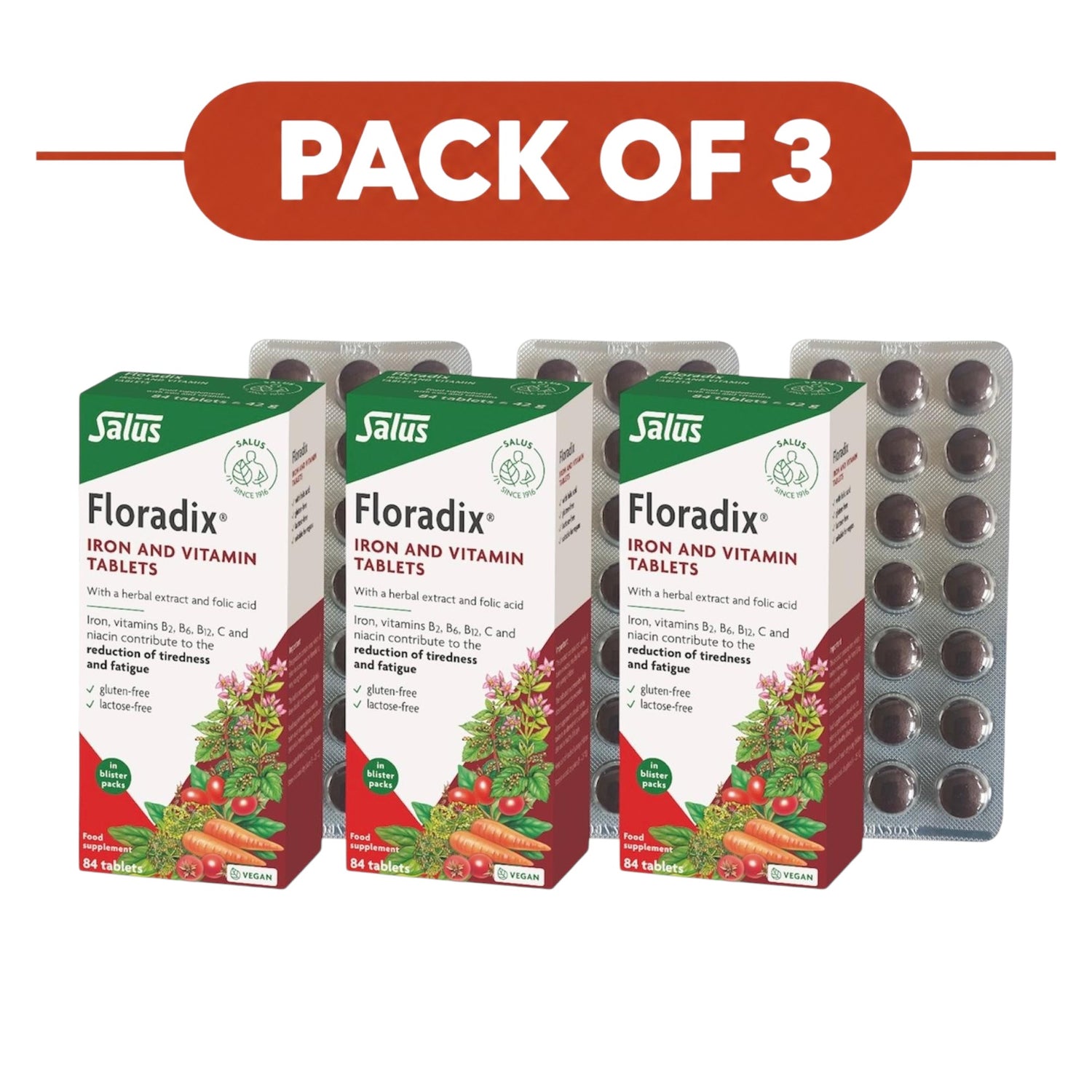 Floradix Vegan Formel Dreierpack – 3 x 84 Tabletten