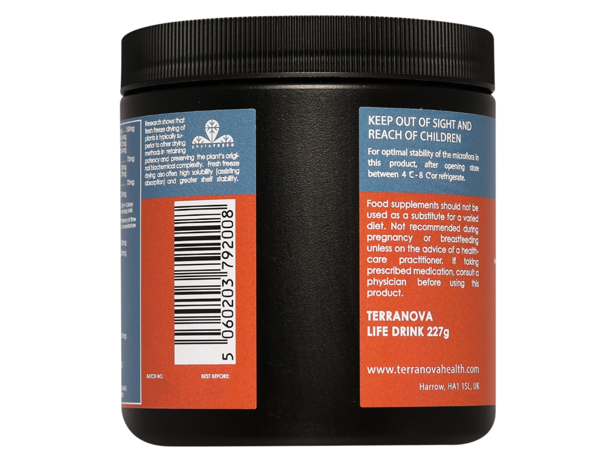 Barcode image: Terranova Life Drink powder barcode product vegan 227g