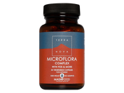 Front image: Terranova Microflora Complex with FOS capsules bottle vegan probiotic 50 count