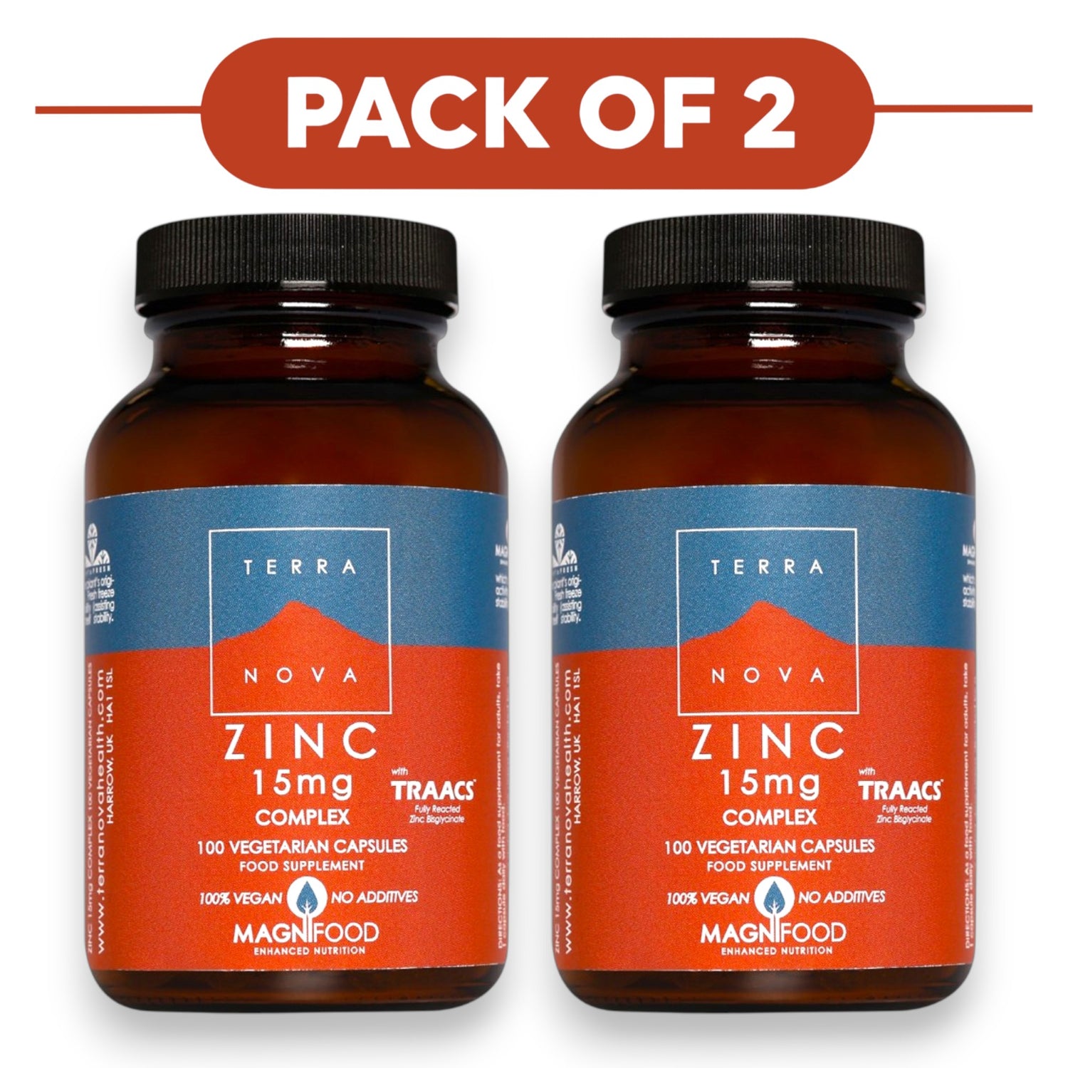 Terranova Zinc 15mg Complex 100 Vegetarian Capsules Pack of 2