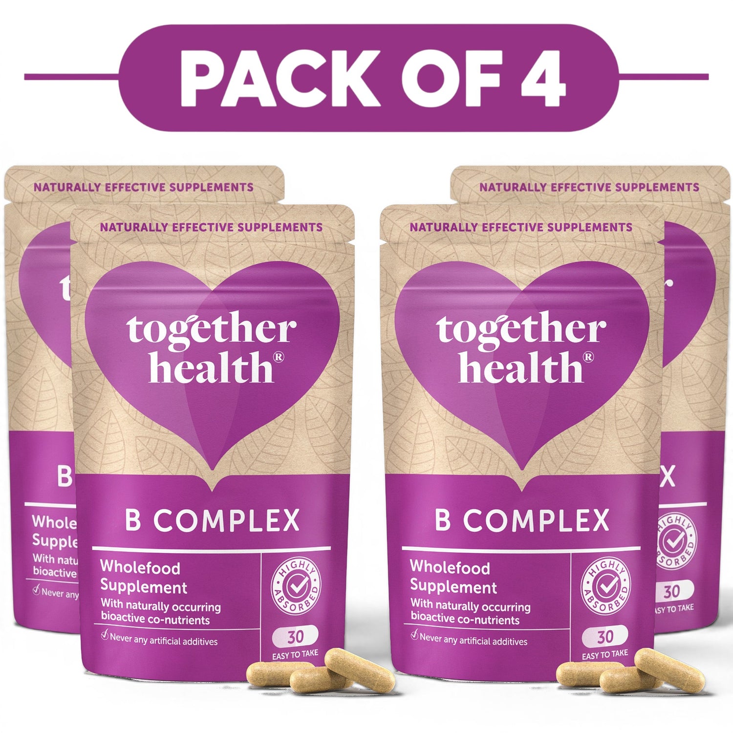 Together Health B Complex Wholefood Supplement 30 Capsules Pack of 4
