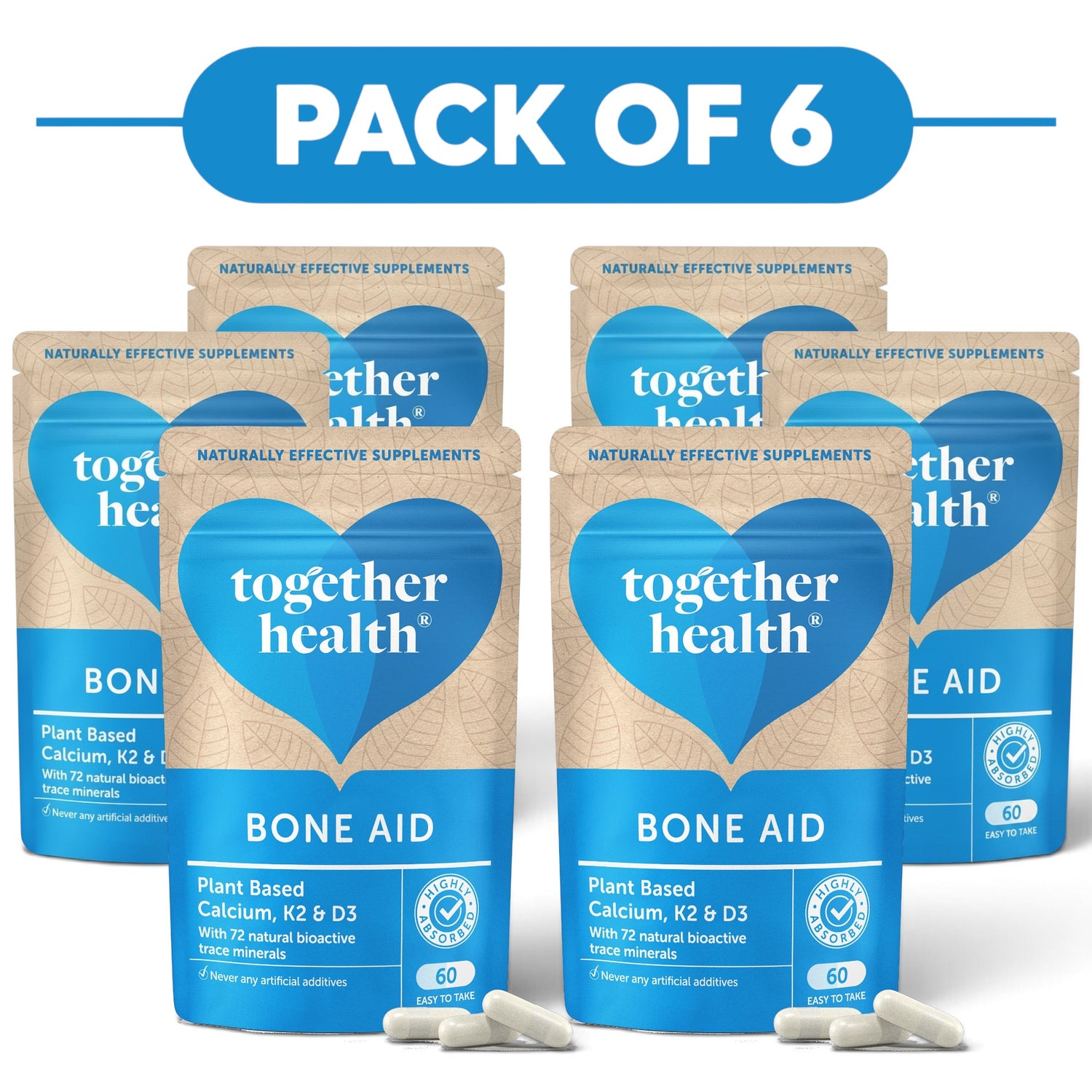 Together Health Bone Aid Plant Based Calcium K2 & D3 60 Capsules Pack of 6