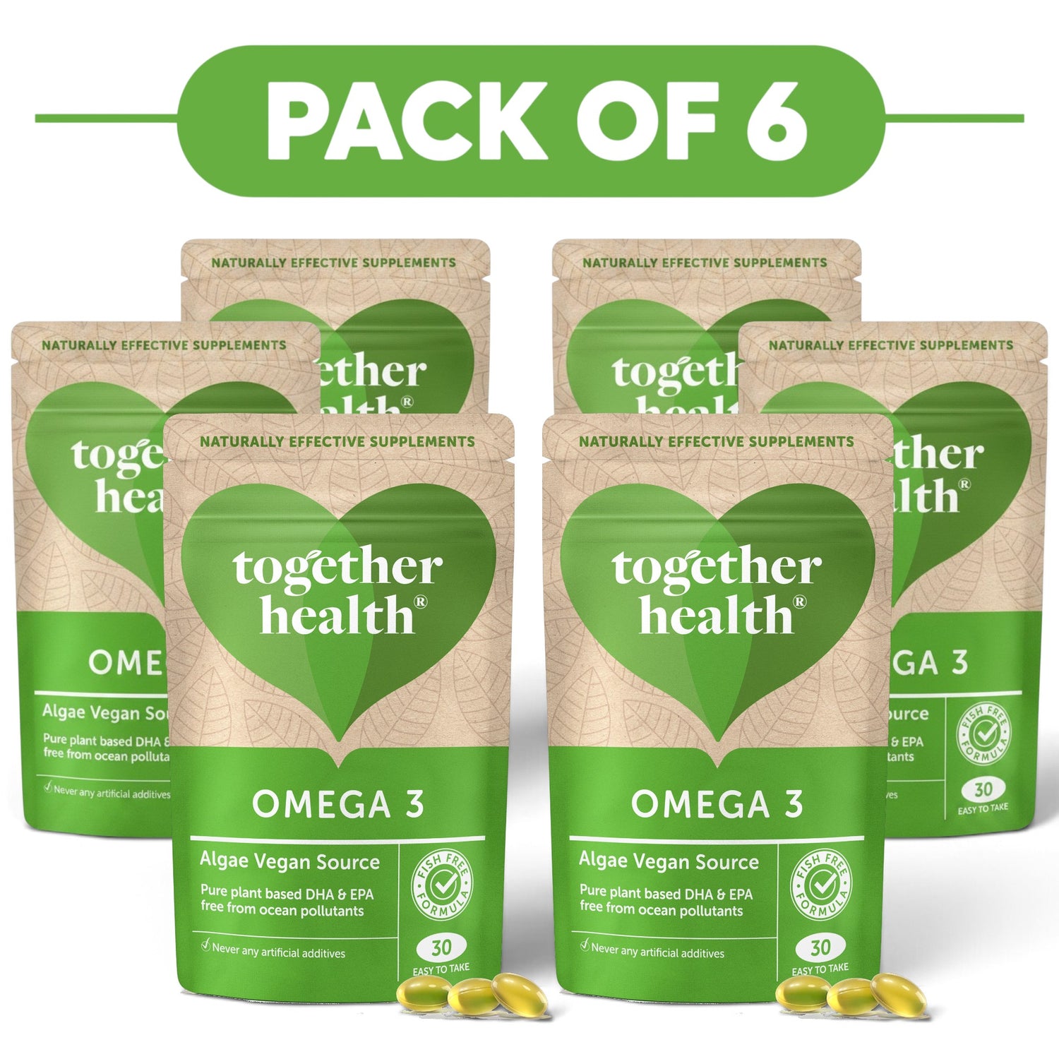 Together Health Omega 3 Algae Vegan Source 30 Softgels Pack of 6