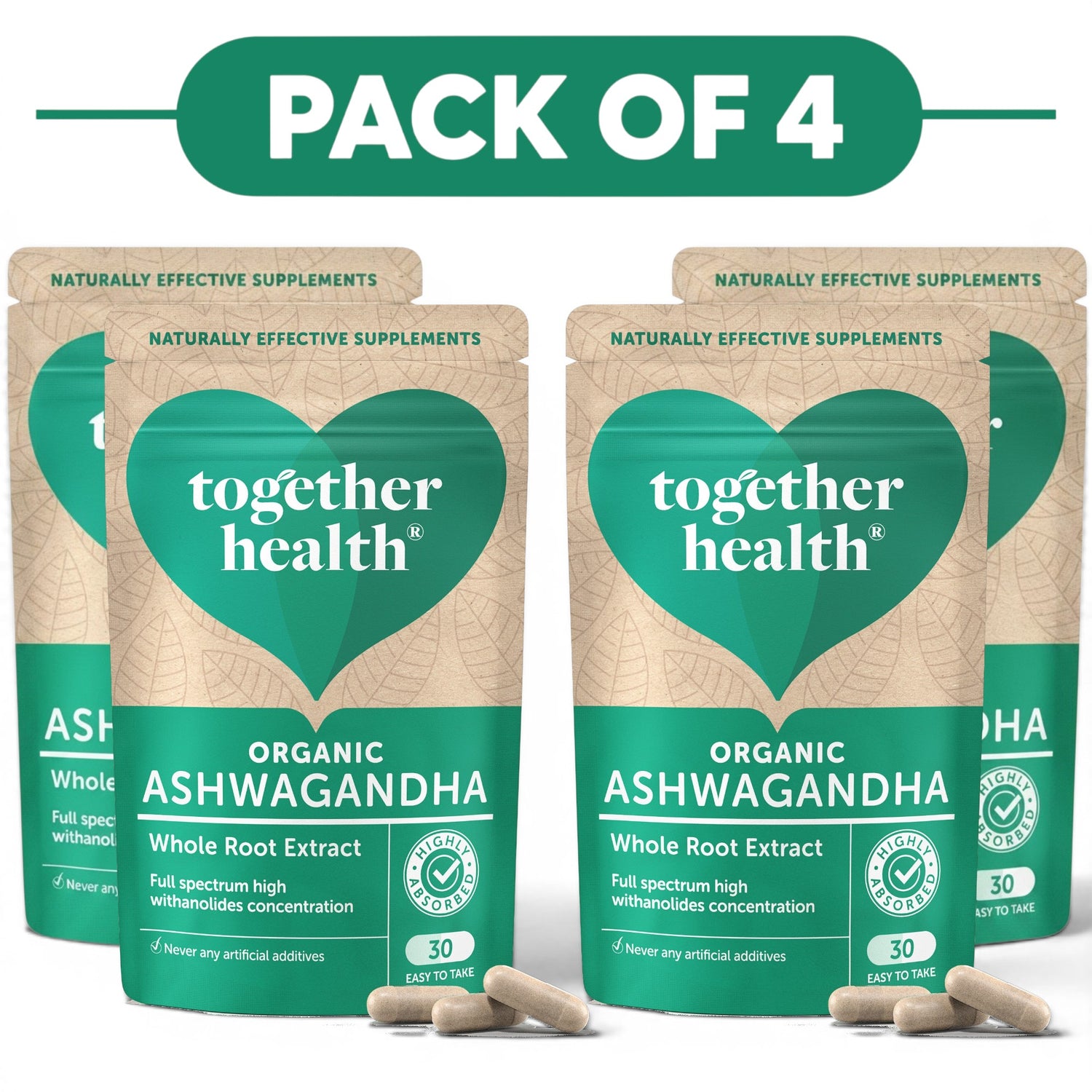 Together Health Organic Ashwagandha Whole Root Extract 30 Capsules Pack of 4