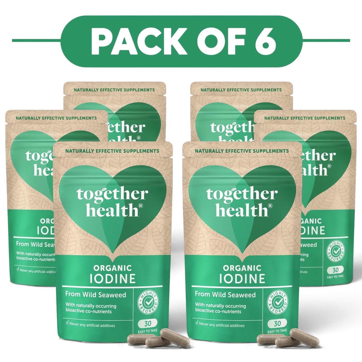 Together Health Organic Iodine from Wild Seaweed 30 Capsules Pack of 6